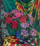 Walter Ophey, Blumenstilleben mit Tuchdekoration