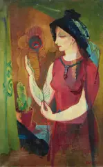 Gustav Wiethüchter, Mädchen mit Pfauenfeder, 1916, Oil on canvas