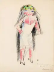 Werner Scholz, Verschleierte (Braut), 1931, Pastel chalks on chamois-coloured thin Ingres laid paper with watermark "MBM (FRANCE) INGRES D'ARCHES"
