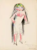 Werner Scholz, Verschleierte (Braut), 1931, Pastel chalks on chamois-coloured thin Ingres laid paper with watermark "MBM (FRANCE) INGRES D'ARCHES"
