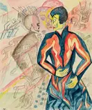 Bruno Voigt, Untitled (Der Tod marschiert mit), 1930s, Watercolour and pencil on smooth light card with round blindstamp "KORMORAN"