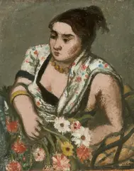 Robert Pudlich, Junge Frau mit Blumen, 1932, Oil on canvas, laid down on plywood panel 55.3 x 43.5/