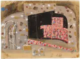 Willi Baumeister, Bühnenentwurf zu "Monte Cassino", I. Akt, 1949, Gouache, watercolour and pencil on light card