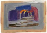 Willi Baumeister, Bühnenentwurf zu "Monte Cassino", II. Akt, 1949, Gouache, watercolour and pencil on light card