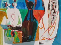 Curth Georg Becker, Schwarze und weisse Figuren / Tutenchamun, 1970, Oil on canvas