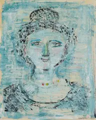 Massimo Campigli, Ritratto femminile, 1963, Oil on white pergamine-like paper