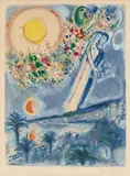 Marc Chagall, Verlobte im Himmel von Nizza, 1967, Colour lithograph based on an artist's model on wove paper with watermark "ARCHES"