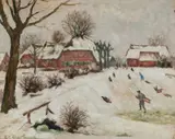 Ernst Wilhelm Eitner, Winterlandschaft mit Schlittenfahrern, Circa 1920, Oil on card (