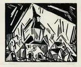Lyonel Feininger, Rathaus von Zottelstedt, 1918, Woodcut on Japan paper