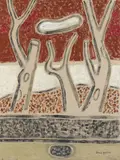 Bruno Goller, Landschaft, 1990, Oil over pencil on grey-brown card