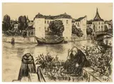 Werner Heldt, Die alte Spree (Sitzende Frau vor Flusslandschaft)