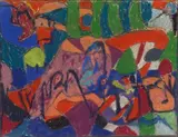 Adolf Hölzel, Komposition (Figuren in Landschaft), Probably 2nd half of 1920s, Pastel and graphite on paper with blind stamp "SKORPION"