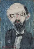 Clifford Holmead Phillips, Mann mit schwarzem Spitzbart und Brille (Mathematikprofessor), 1974, Oil on canvas on panel