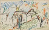 Sennhütte auf der Staffelalm mit Bauer und Pferd by Ernst Ludwig Kirchner, Colour crayon drawing on ribbed chamois-coloured laid paper with watermark (crowned anchor BF), sold Jun 2018