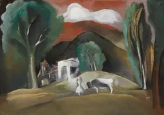 Béla Kádár, Landschaft mit Kuhhirtin, Circa 1935/1940, Gouache and white bodycolour on firm drawing paper