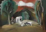 Béla Kádár, Landschaft mit Kuhhirtin, Circa 1935/1940, Gouache and white bodycolour on firm drawing paper