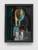 Hanns Lamers, Frauenakt mit Glas, 1953, Reverse glass painting. Oil on glass