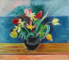 Rudolf Levy, Blumenstrauß in Schale, 1922, Oil on canvas