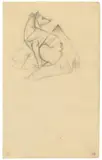 Franz Marc, Sitzender, rückblickender Hund, 1913, Pencil drawing, slightly wiped, on light paper (sketchbook sheet)