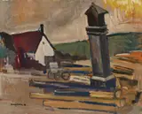 Ernst Mollenhauer, Holzplatz in der Eifel, 1948, Oil on light card