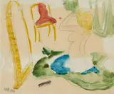 Max Pechstein, Kniender weiblicher Akt vor dem Spiegel, 1911, Watercolour and pencil on smooth paper