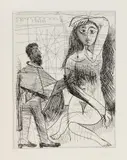 Pablo Picasso, Peintre en costume Espagnol peignant sur son modèle, 1968, Etching on wove paper
