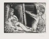 Pablo Picasso, Peintre en demi-figure et modèle allongé, 1966, Aquatint etching on wove paper with watermark "BFK RIVES"