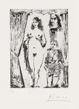 Pablo Picasso, Couple et petit valet encadrés par une portière, 1968, Aquatint etching on wove paper