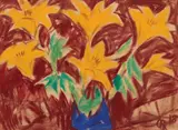 Gelbe Lilien auf rotem Grund by Christian Rohlfs, 1918, Water tempera on textured watercolour paper, sold Jun 2018
