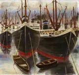 Karl Schwesig, Hafenansicht mit Frachtschiffen (Marseille), 1931, Oil on canvas
