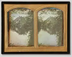 Wilhelm Schneider, Haus am See, 1860, Stereo daguerreotype hand tinted. Each image