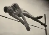 High jumper by Leni Riefenstahl, 1936, Vintage ferrotyped gelatin silver print, sold Jun 2018