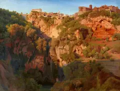Ernst Fries, The Waterfalls at Tivoli with the Ponte Lupo, Temple of Vesta, and Temple of Sibyl, Oil on canvas