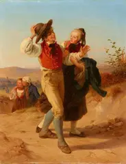 Jakob Becker, A Odenthal Peasant Couple returning from the Fair, Oil on canvas