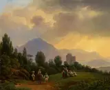 North Italian Landscape with Peasants Returning Home and Figures at Rest by Johann Nepomuk Schödlberger, Oil on canvas, offered May 2018