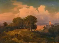 Evening Mood with a Castle by Karl Friedrich Lessing, Oil on canvas (relined), sold May 2018