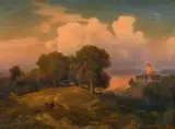 Karl Friedrich Lessing, Evening Mood with a Castle, Oil on canvas (relined)