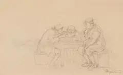 Peasants Drinking by Carl Spitzweg, Pencil on paper, sold May 2018