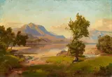 Alpine Landscape with a Lake by Oswald Achenbach, Oil on canvas, sold May 2018
