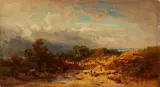 Carl Spitzweg, Two Figures in a Hilly Landscape, Oil on paper