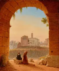 Wilhelm Brücke, View of the Forum Romanum seen from the Colosseum, Oil on card