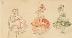 Theodor Hosemann, Three Dolls, Watercolour