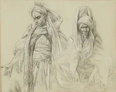 Henri Regnault, Study of Two Moroccan Men, Black chalk on tinted paper