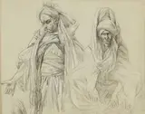 Henri Regnault, Study of Two Moroccan Men, Black chalk on tinted paper