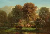 Constant Troyon, Wooded Landscape with a Herd of Cattle
