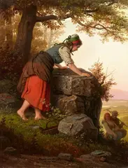 Johann Georg Meyer, Young Woman at a Rock, Oil on canvas (relined)