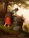 Johann Georg Meyer, Young Woman at a Rock, Oil on canvas (relined)