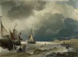 Beach Scene with Sailing Ships by Andreas Achenbach, Oil on canvas, sold May 2018