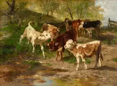 Young Cattle Grazing by Anton Braith, Oil on canvas, sold May 2018