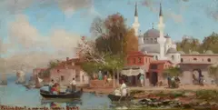 Fabius Brest, A Turkish Harbour, Oil on panel